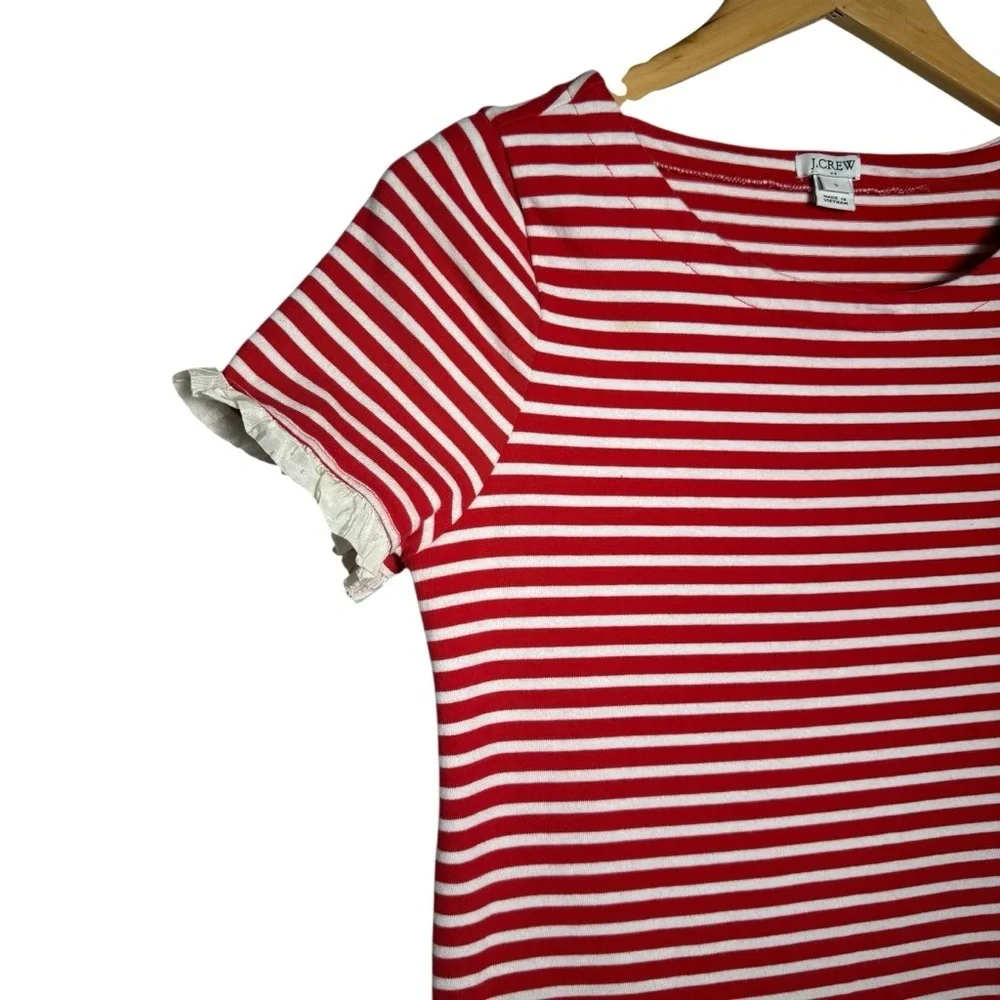 J. Crew Red and White Stripe Dress Ruffle Sleeves Size Small